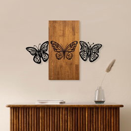 Wallity Butterflies 2 - Escultura de pared en madera y metal nogal y negro